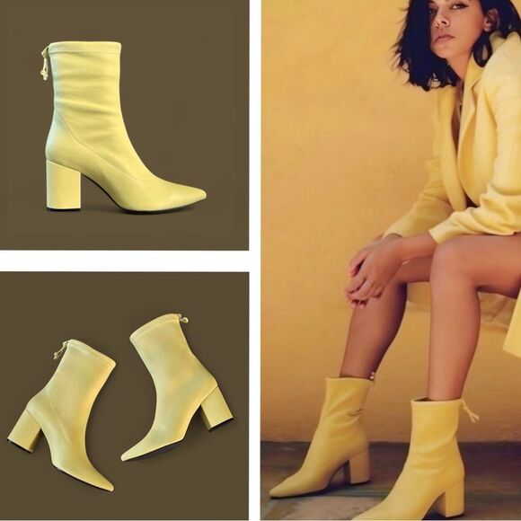 Anine Bing Chloe Yellow Leather Block Heel Boots Size 8 $450 - Picture 16 of 16